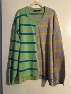 Split-Stripe Crewneck Sweater - Green/Purple size XL